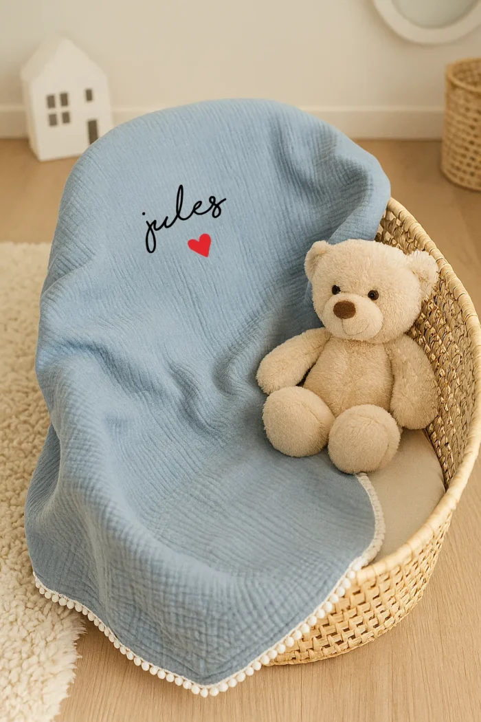 couverture gaze de coton bleu