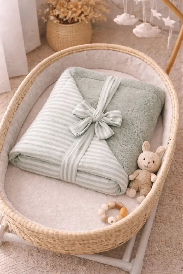 couverture rayé vert sauge