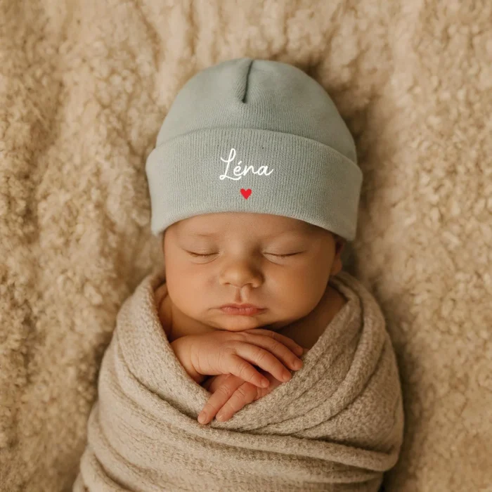 bonnet de naissance couleur sauge