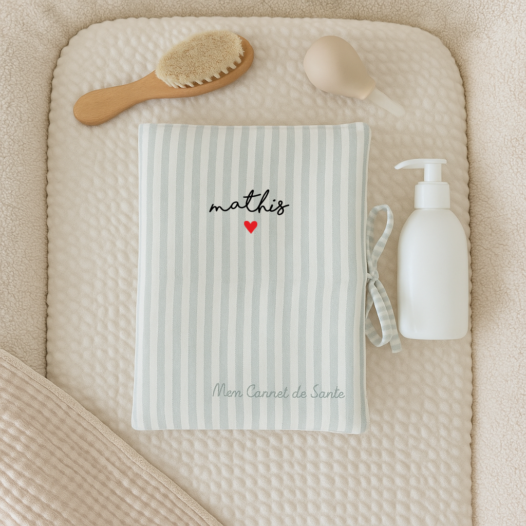 protège carnet de santé stripe sauge