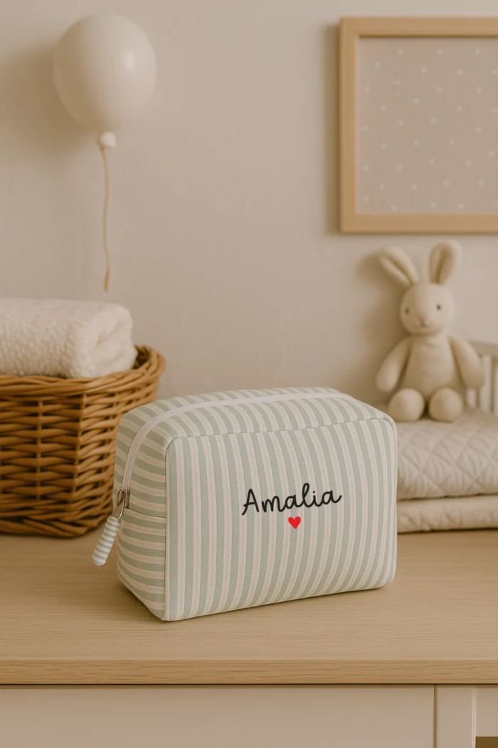 trousse de toilette stripe sauge